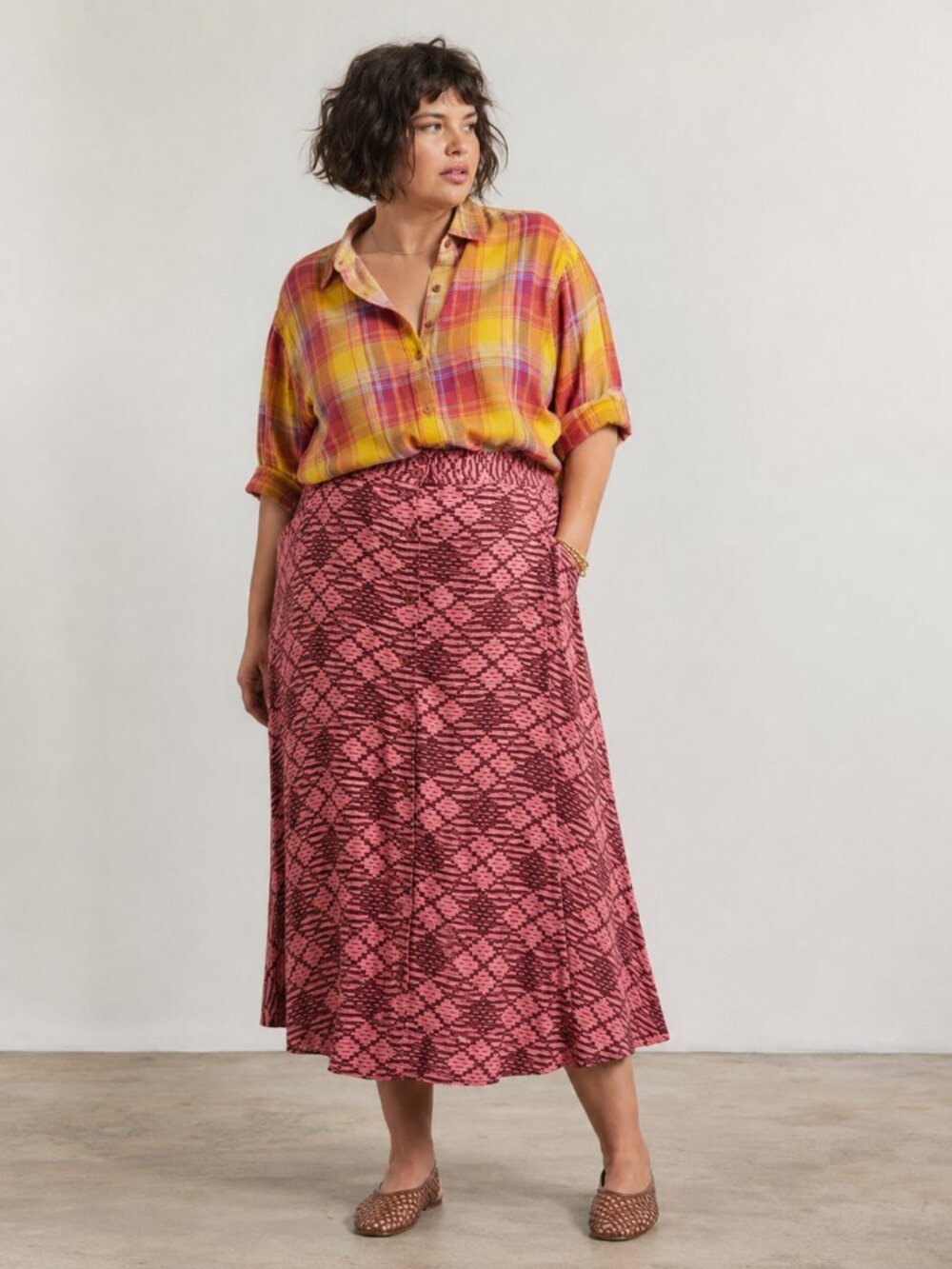ACE & JIG 100% Organic Cotton Gingham Midi Skirt